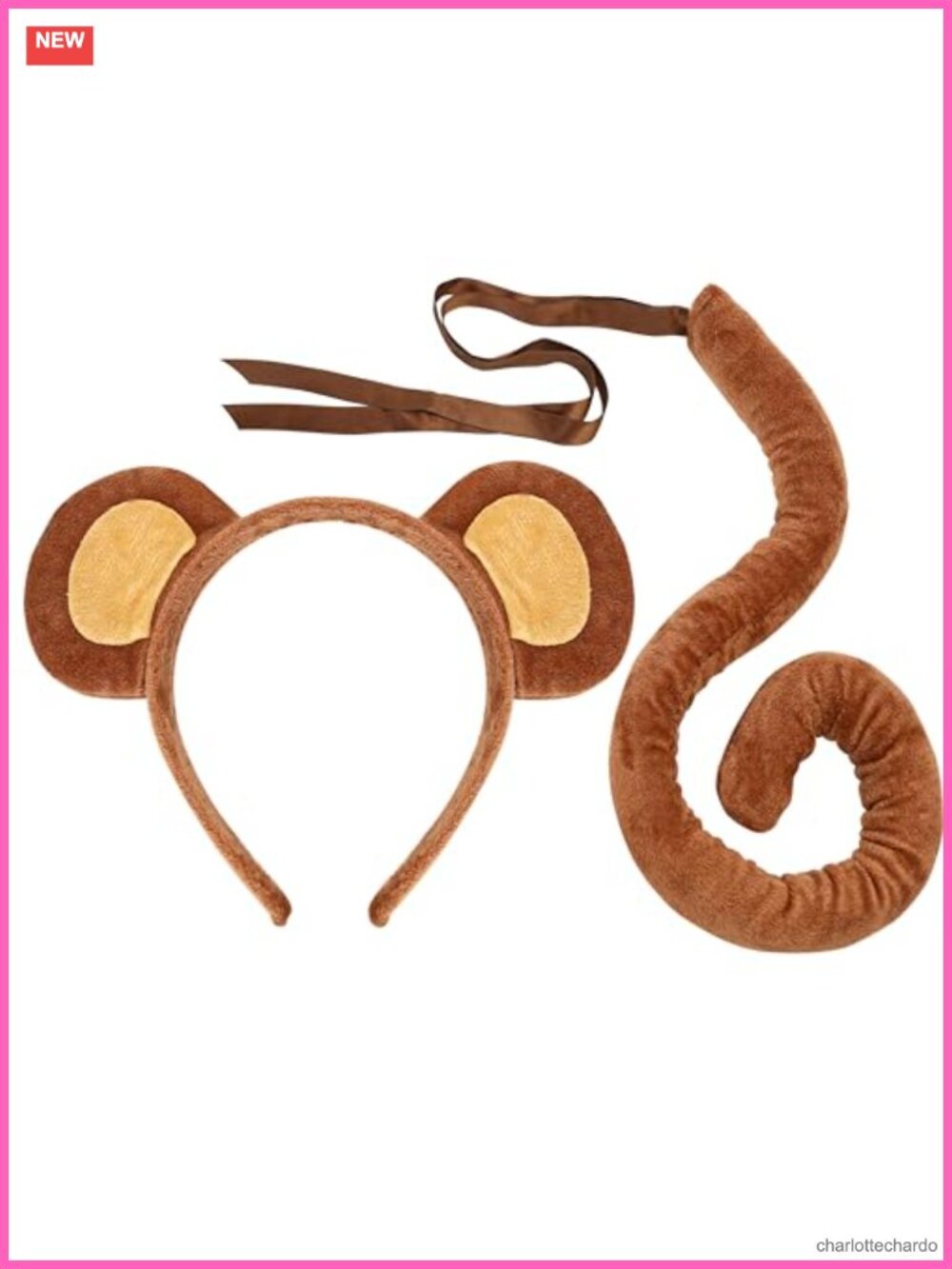 Monkey Ears and Tail Costume Set Headband Faux Hair Cosplay Party Accessories